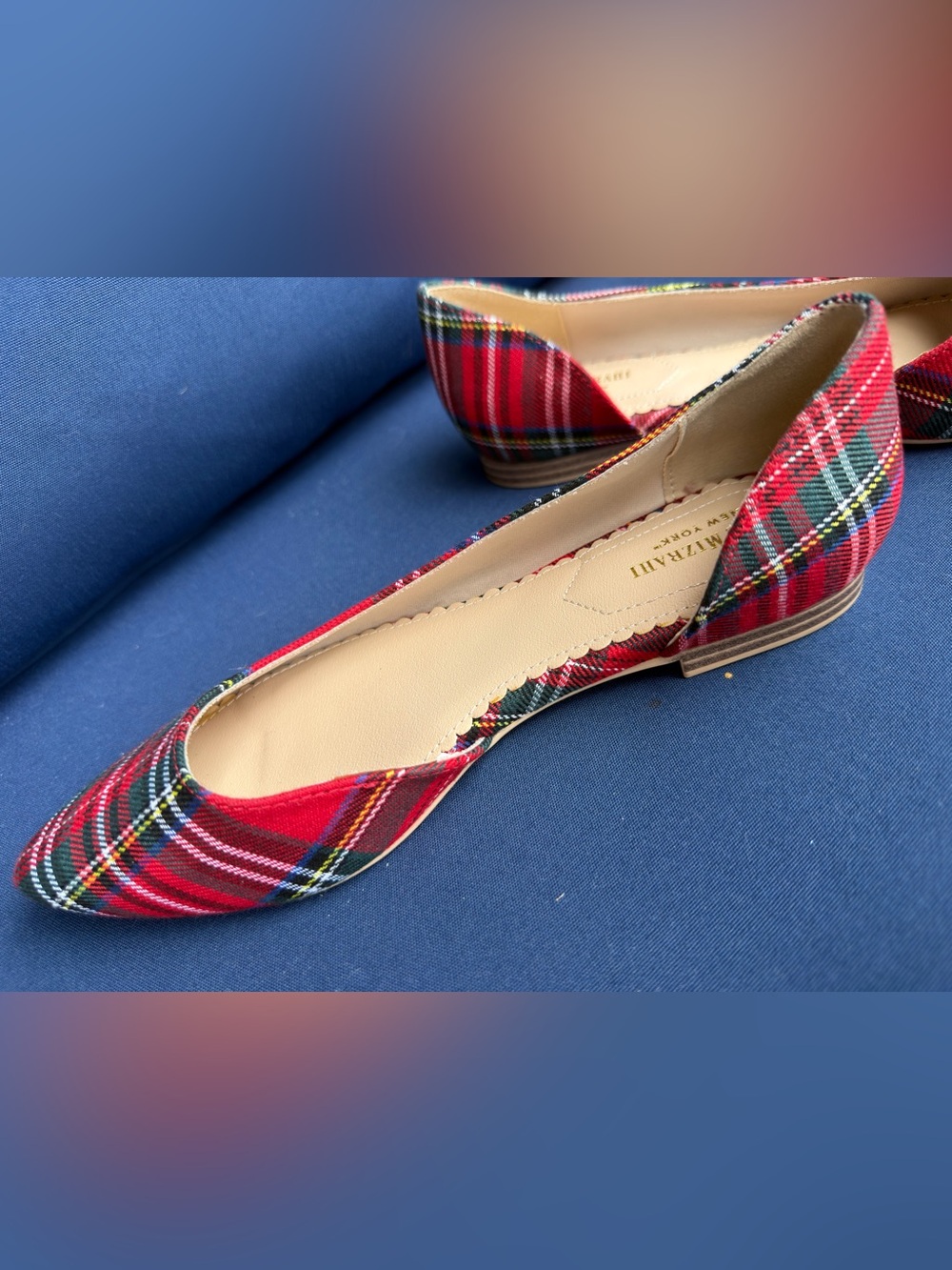 Isaac Mizrahi Amaya Women's Red Tartan Plaid D'Orsay Flats 7.5 Pointed Toe Party - Picture 10 of 16